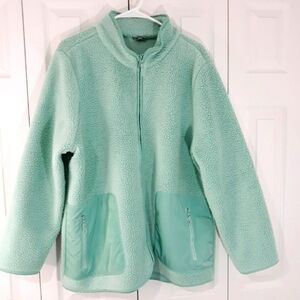 T by Talbots Plus Jacket Green/Turquoise Fleece Full Zip Size 2X